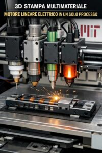 MIT stampa in un unico processo un motore elettrico lineare multimateriale piattaforma a quattro estrusori, cinque materiali e un solo passaggio di post-processo