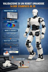 Unified workflow come validare un robot umanoide leggero a 14 DOF stampato in 3D (dalla progettazione alla simulazione)