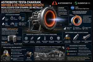 Astrobotic testa Chakram, motore a detonazione rotante realizzato con stampa 3D metallo