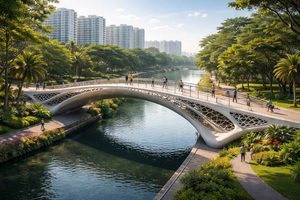 Singapore realizzerà entro il 2028 il primo ponte pedonale in calcestruzzo stampato in 3D dalla Land Transport Authority (LTA) sul fiume Jurong River