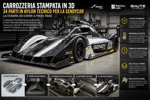 Carrozzeria stampata in 3D per la Pikes Peak 34 parti in nylon tecnico per la Sendycar di Robin Shute