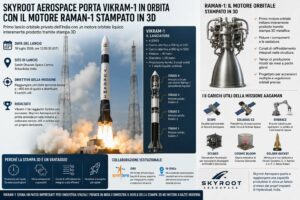 Skyroot Aerospace porta Vikram-1 in orbita con il motore Raman-1 stampato in 3D