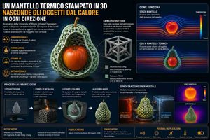 Un mantello termico stampato in 3D nasconde gli oggetti dal calore in ogni direzione dalla University of Illinois Urbana-Champaign e dalla Technical University of Denmark