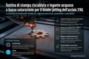 Binder Jetting 316L una testina riscaldata migliora l’uso di leganti acquosi a bassa saturazione