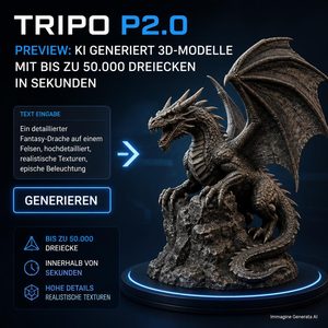 Tripo P2.0 genera mesh 3D fino a 50.000 triangoli in pochi secondi e introduce la topologia quad nativa