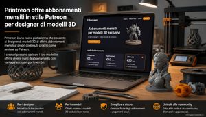 Printreon vuole diventare il Patreon degli STL, abbonamenti, licenze commerciali e file protetti pensati solo per la stampa 3D