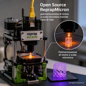 RepRapMicron usa una fibra ottica di rete per polimerizzare resina in linee da 9 µm